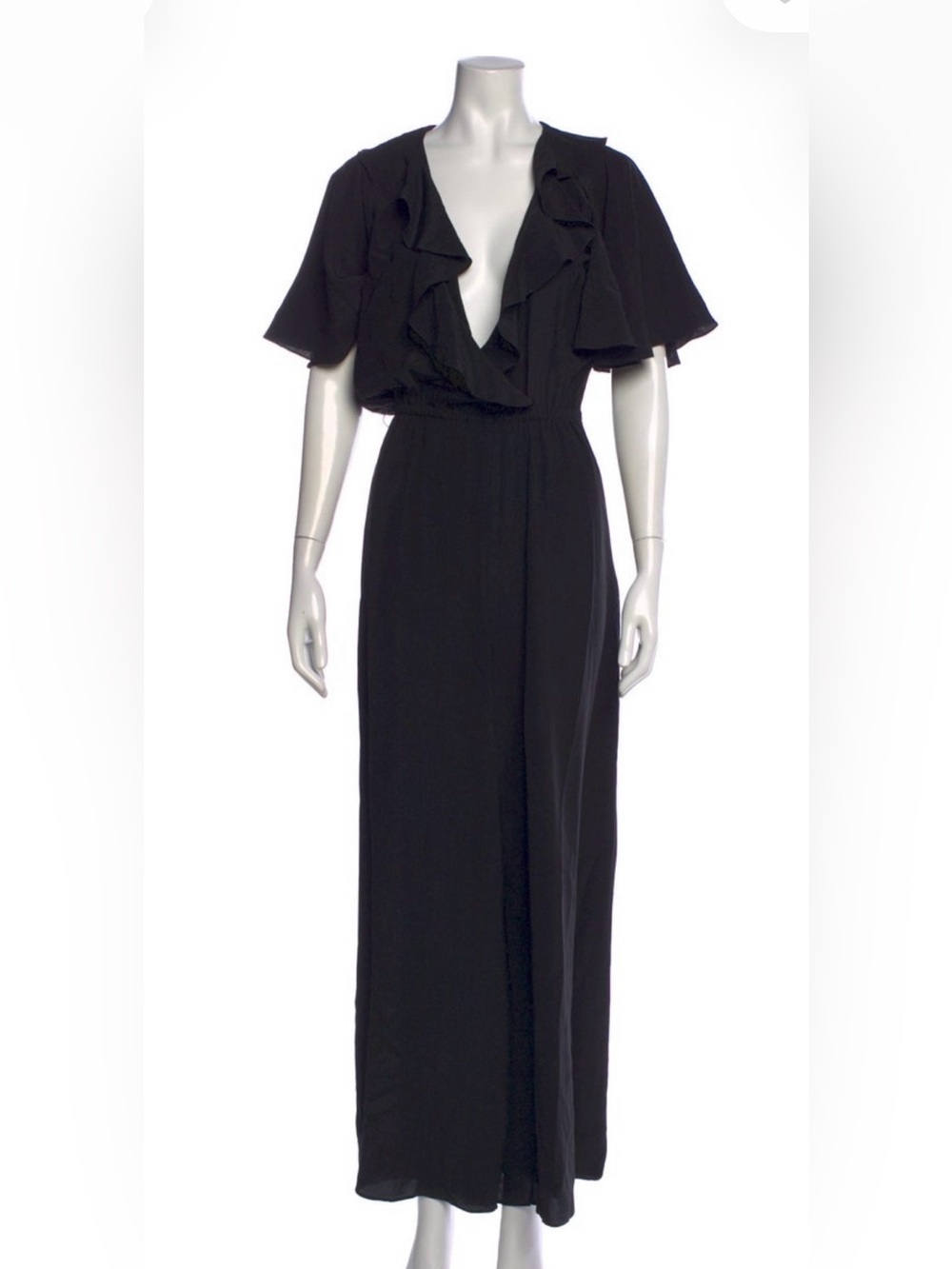 Michael Kors Collection Black Ruffle V-Neck Maxi Jumpsuit